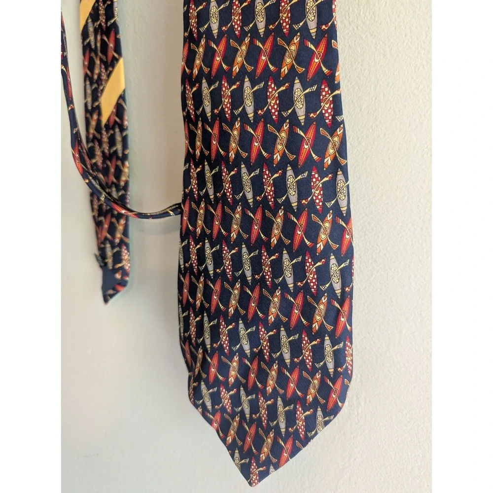 Salvatore Ferragamo Mens Silk Tie Navy Kayak Canoe Oar Novelty Italy Boat Water